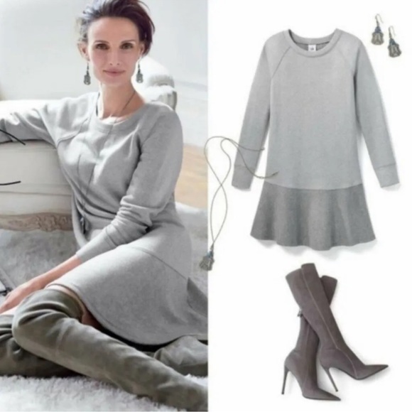 Cabi Flashdance jersey sweater drop waist dress 3459 grey S two tone soft knit - Picture 1 of 12